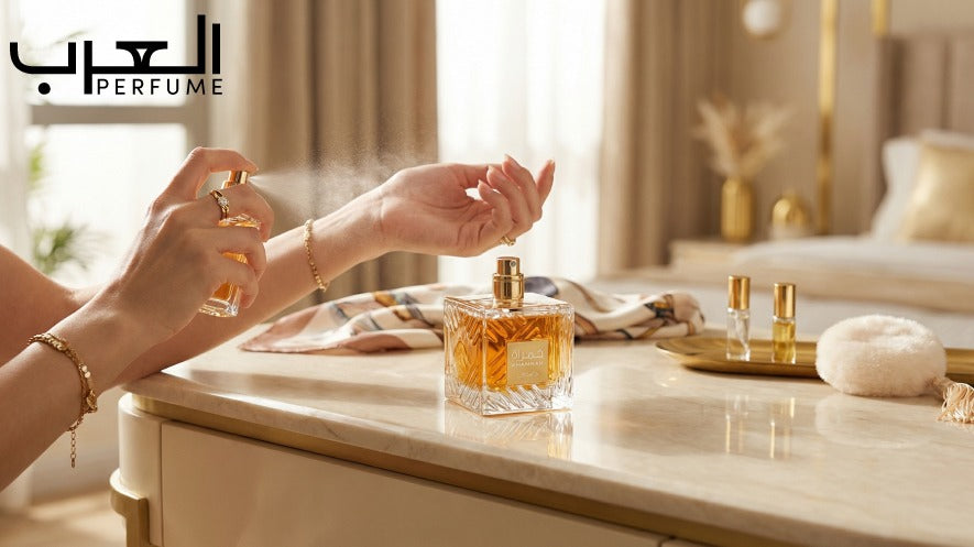 applying Khamrah perfume